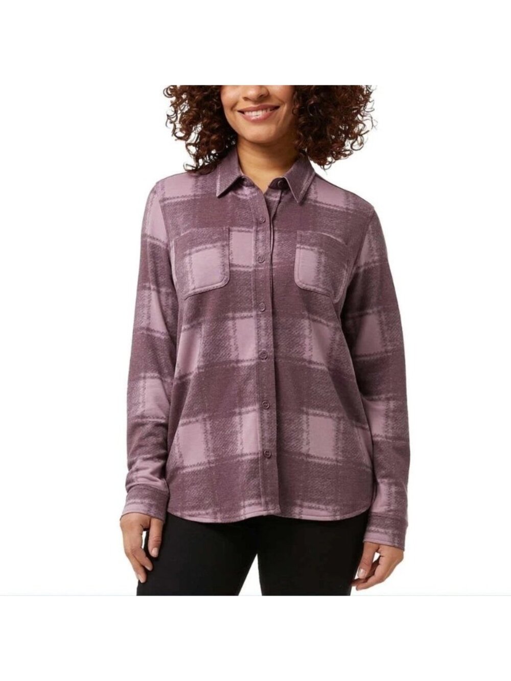 NWOT 32 Degrees Heat Women's L Purple Plaid Button-Up Shirt Soft Fabric